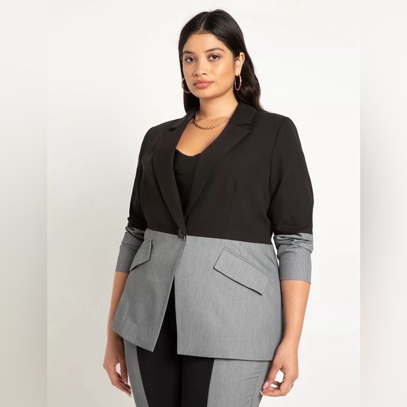Eloquii Two Tone Colorblock Black Gray Suit Jacket Blazer Modern Plus Size 22 - Picture 2 of 9